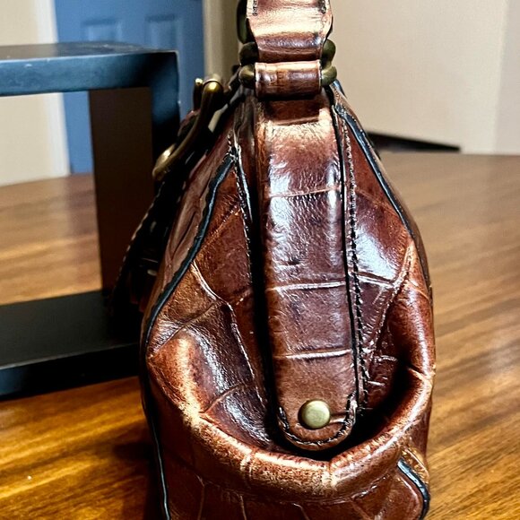 Vintage Fossil VRV Brown Leather Croc Embossed Handbag Crossbody Purse - Picture 5 of 10